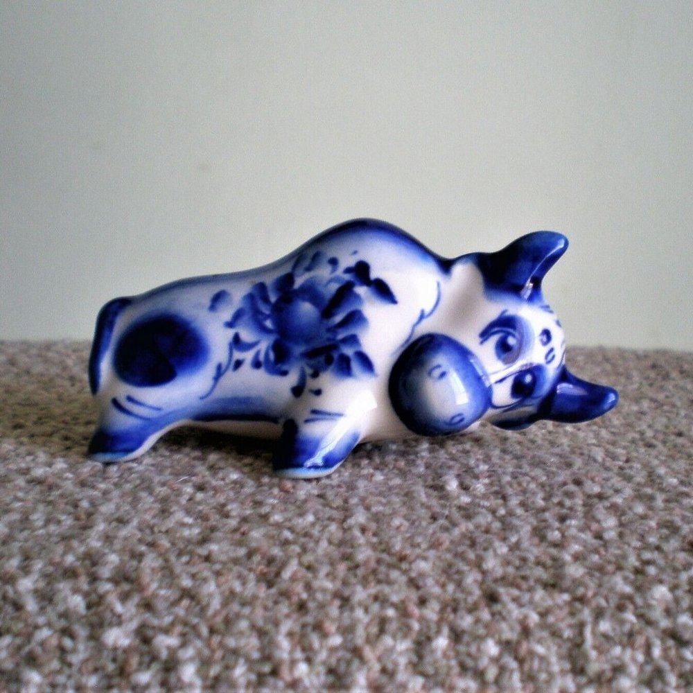 Russian Russia Handmade GZHEL Cow Calf Ox Bull Figurine Symbol of 2021 New Year